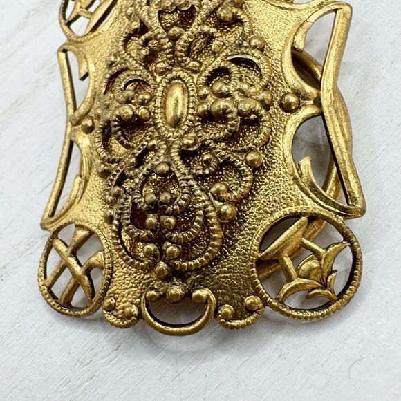 Vintage Germany Gold Tone Scarf Clip Pagoda Chinoiserie Ornate Regal Etruscan - Picture 10 of 11